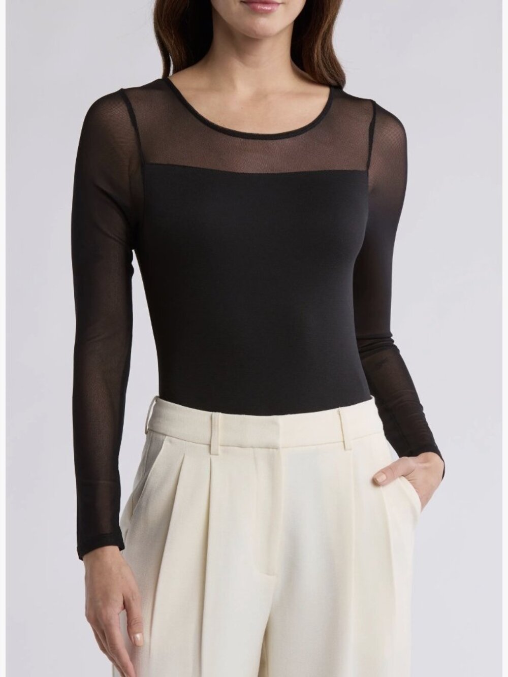 CALVIN KLEIN Black Illusion-mesh Long-Sleeve Top